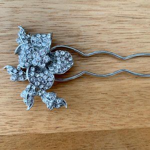 Silver Floral Rhinestone Hair Stick